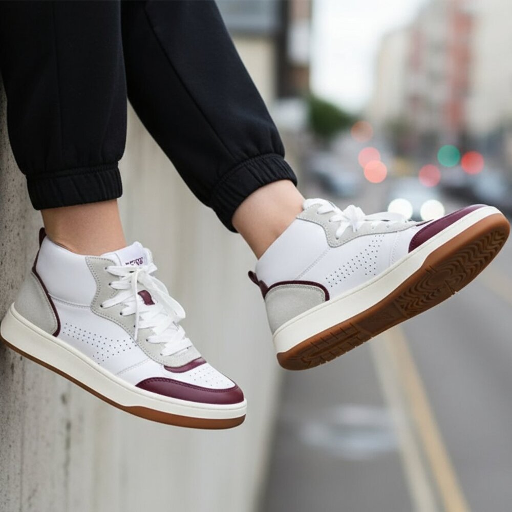 NEW Steve Madden Quality LEATHER Womens Sneakers Shoes White Burgundy size 6 - Picture 10 of 16